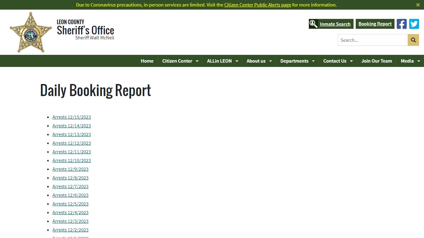 Daily Booking Report - Leon County Sheriff's Office