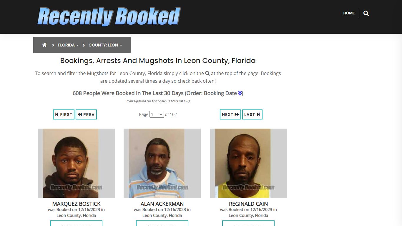 Recent bookings, Arrests, Mugshots in Leon County, Florida